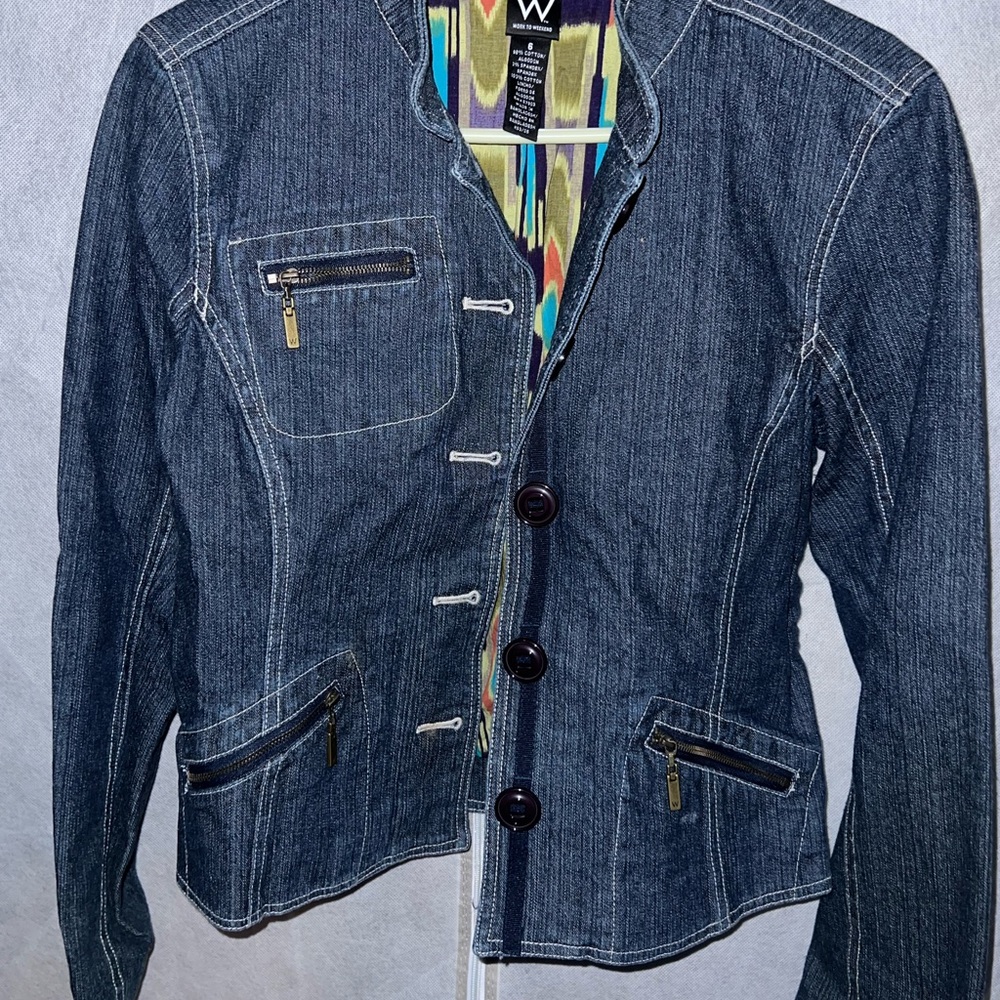 omen's Denim Jacket with Multicolor Lining
